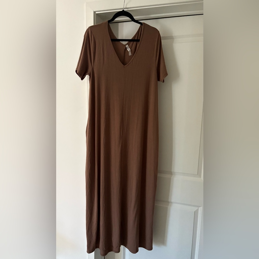 Zenana Premium V-Neck Brown Maxi Dress XL